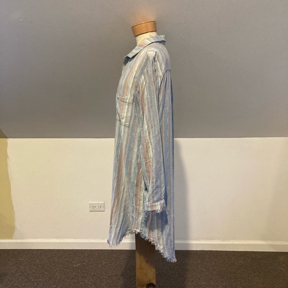 Anthropologie Cloth & Stone Raw-Hem Shirtdress in Blue Stripe - Picture 12 of 14